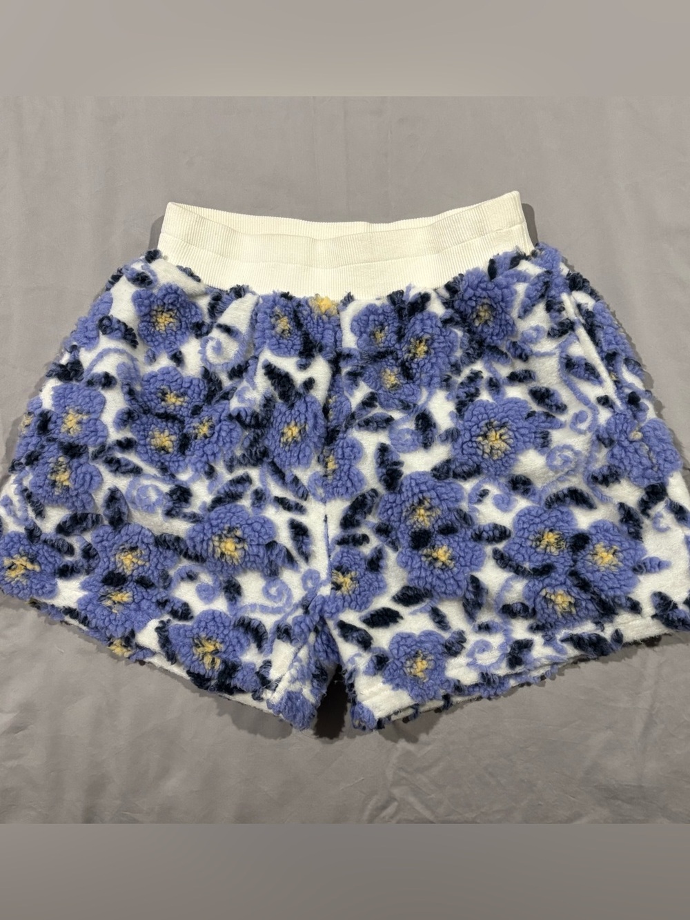 BaeVely Boutique High-Waist Floral Textured Fleece Shorts